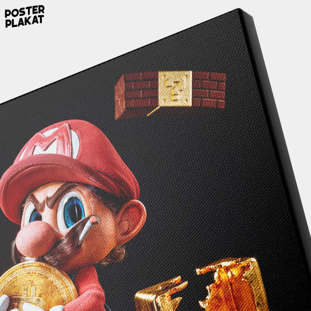 Картина для интерьера Марио / Mario c биткоином на холсте, Nintendo, холст с печатью на подрамнике, картина на стену, Постер Плакат
