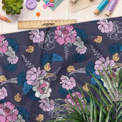 Ткань барби векторные цветы на фиолетовом