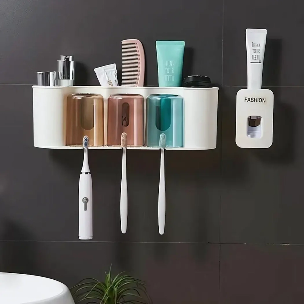 Подставка для умывальных принадлежностей «Универсальная» 3 стакана + дозатор для зубной пасты 6292-2