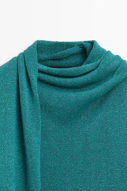 Massimo Dutti Топ с высоким воротником и шарфом, бирюзовый