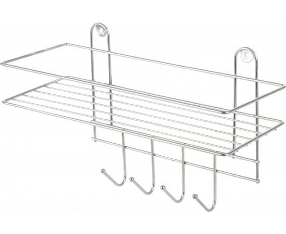 Настенная полка Lecco Plus 33*12,5*21 см 4 крючка хром 310865