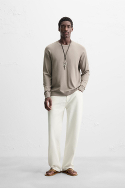 ZARA СВИТЕР ИЗ ВИСКОЗЫ С РЕЛЬЕФНЫМ УЗОРОМ, СЕРО-КОРИЧНЕВЫЙ