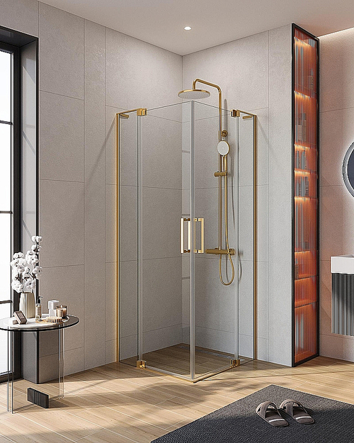 Душевой уголок Cezares Slider 80x80 A-2-70/80-C-BORO стекло прозрачное/профиль золото брашированное