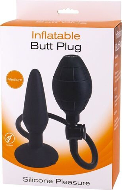 Анальная пробка с функцией расширения Inflatable Butt Plug Medium - 14,2 см. (Цвет: черный)