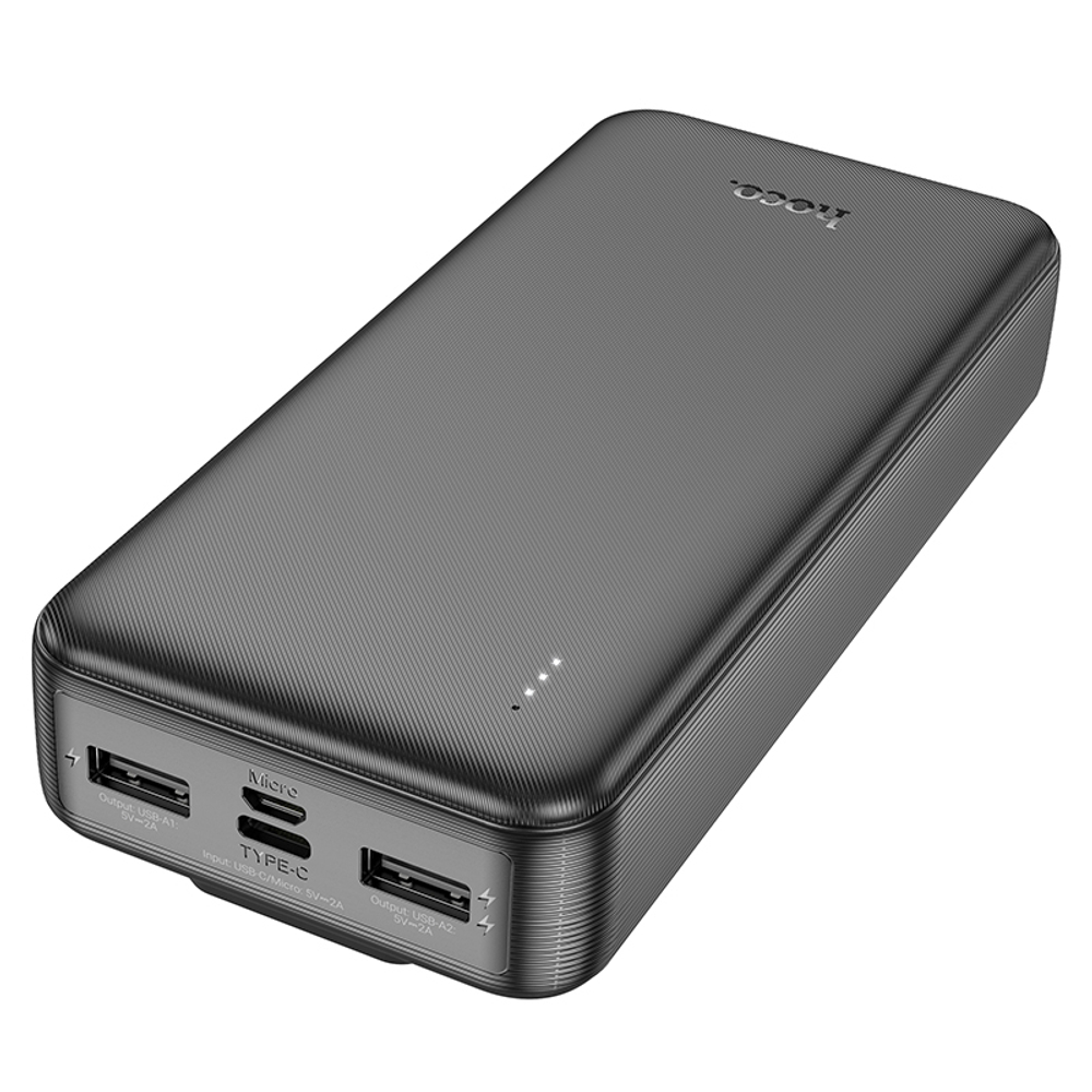 Внешний аккумулятор Hoco J118A 20000mAh 3USB 2.0A LED-индикатор, кабель (Lightning/Type-C) (Black)