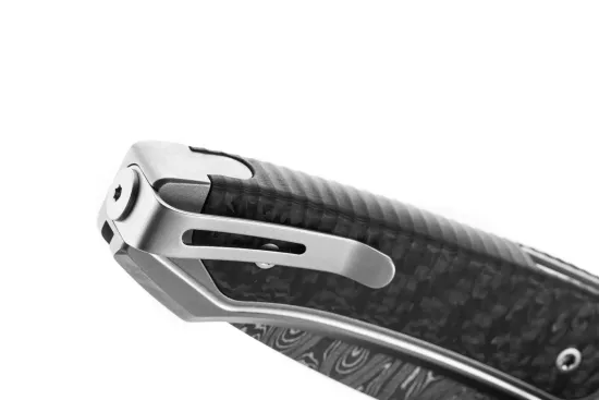 Нож складной Lion Steel Twain Damascus TW D GY - дамасская сталь, синий титан на рукояти