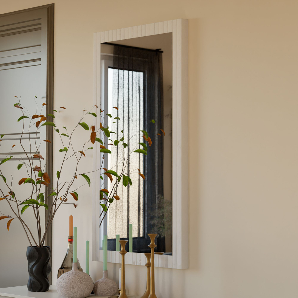 Зеркало настенное Пиафорте 119х63 см с деревянной рамой / зеркало в прихожую из массива сосны в стиле лофт / цвет белый