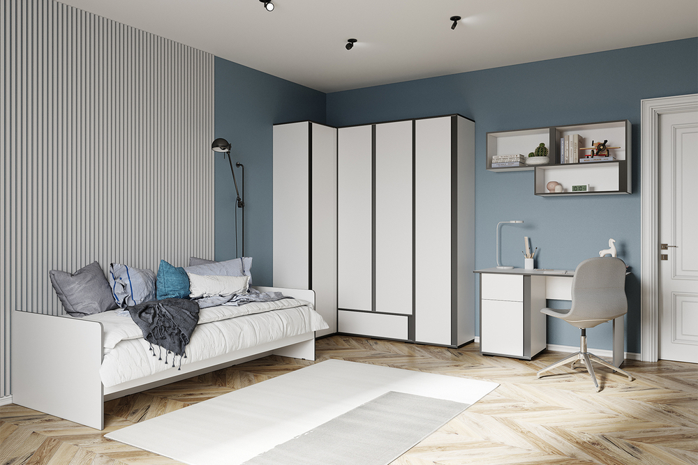 Кровать с подъёмным механизмом Асцелла 90х200, Белый, Графит серый