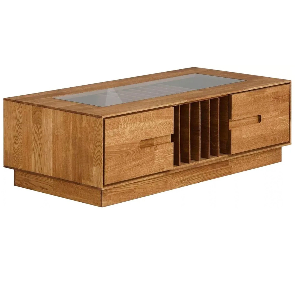 Журнальный столик, 120х60х37, Паво, кофейный стол с местом для хранения и органайзером для газет и журналов, массив дуба, MAKOSA