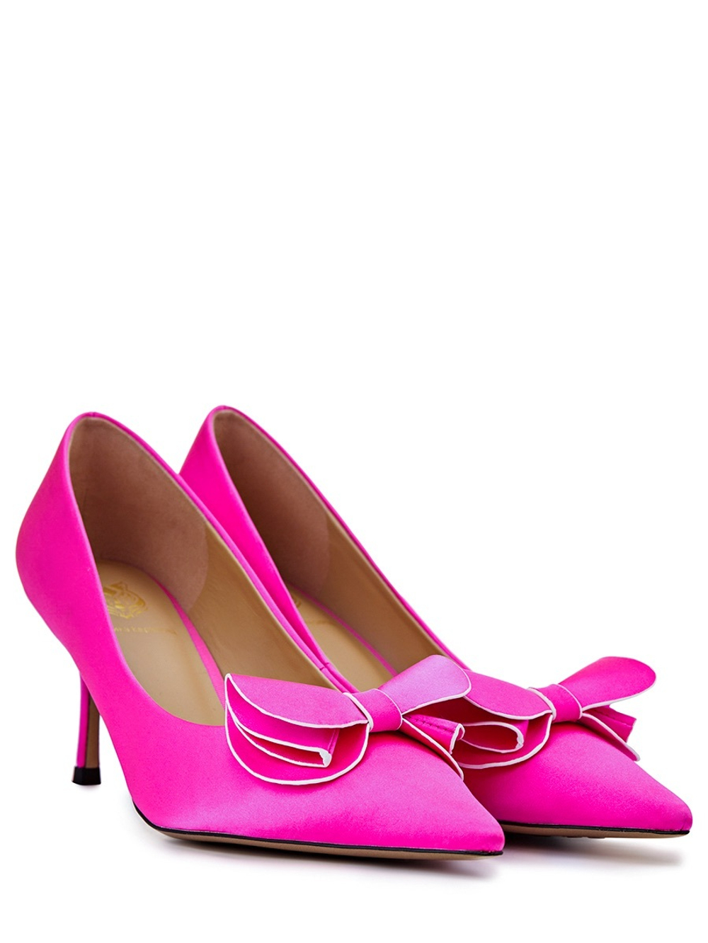 Женские туфли кожаные фуксия с бантом