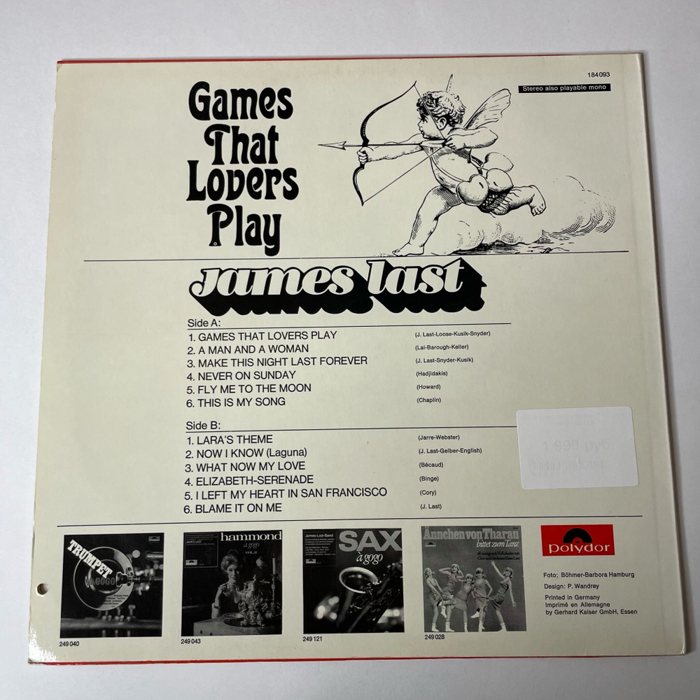 Винтажная виниловая пластинка LP James Last Джеймс Ласт Band Games That Lovers Play (Австрия 1973)