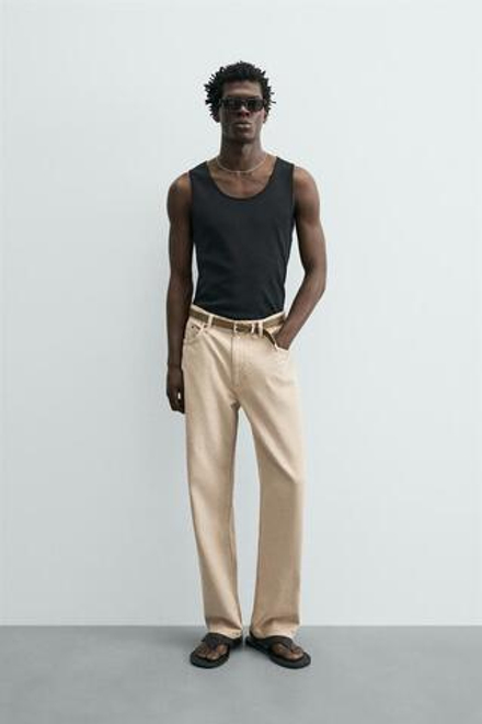 ZARA ДЖИНСЫ ИЗ ХЛОПКА И КОНОПЛИ, БЕЖЕВЫЙ МЕЛАНЖ