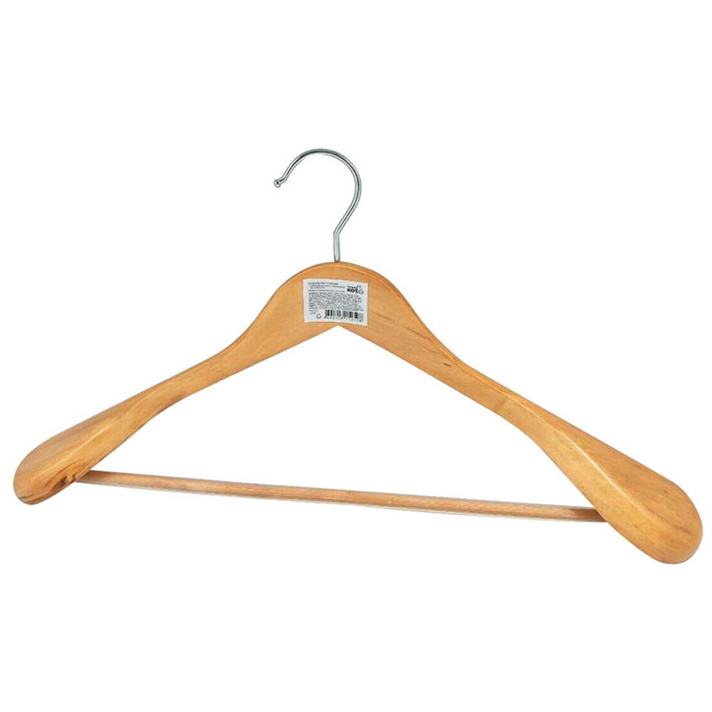 Вешалка деревянная 45см костюмная с широкими плечами и перекладиной с ПВХ покрытием