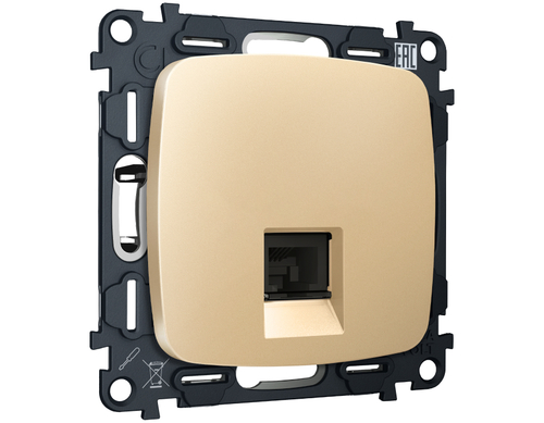 MO612010 Комплект механизма компьютерной розетки OMEGA Шампань RJ-45(8P8C) CAT6 с шторкой QUANT (OP6120, VM188)