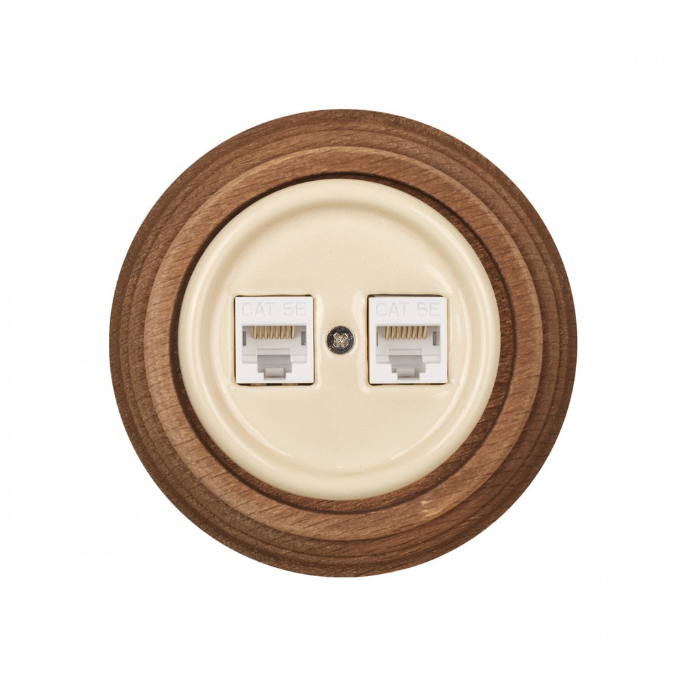 Розетка RJ45 информационная двойная, керамика, цвет Песочное золото B1-302-04