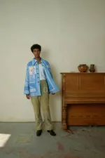 Куртка Soeurs с Ярким Карманом / Blue and Red Flowers голубая