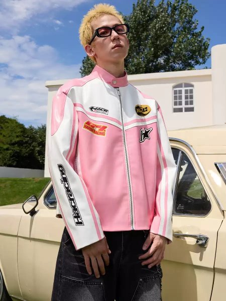 Кожаная куртка HARSHandCRUEL Pink Leather Racing Jacket