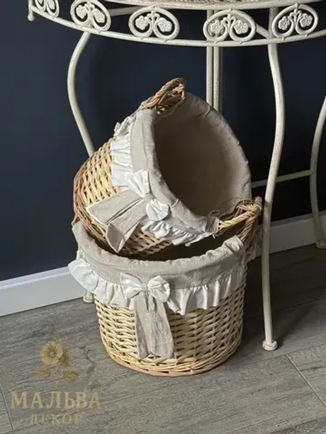 Набор из 2-х корзин "Льняной бант" круглые с ручками 38x30 см и 30x26 см