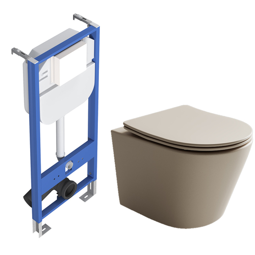 Комплект подвесной безободковый унитаз Ceramica Nova Balearica CN6000MC Капучино матовый с сиденьем Микролифт + инсталляция Creto Standart 1.0