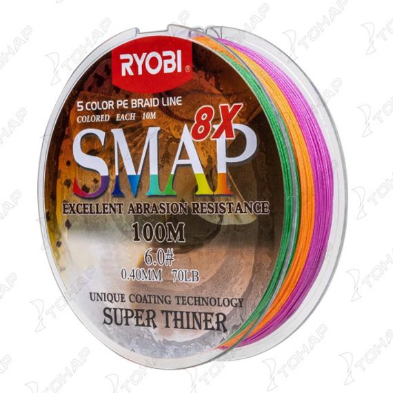 Шнур SMAP PE8X-100M 6.0# Multi Colour 0,405мм Ryobi