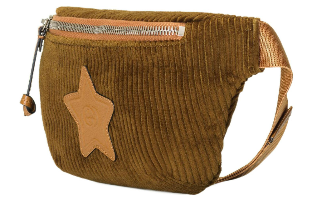 GUCCI Corduroy With Leather Decoration Fanny Pack, Sling Bag, Kids" Bag Regular Kids" Brown