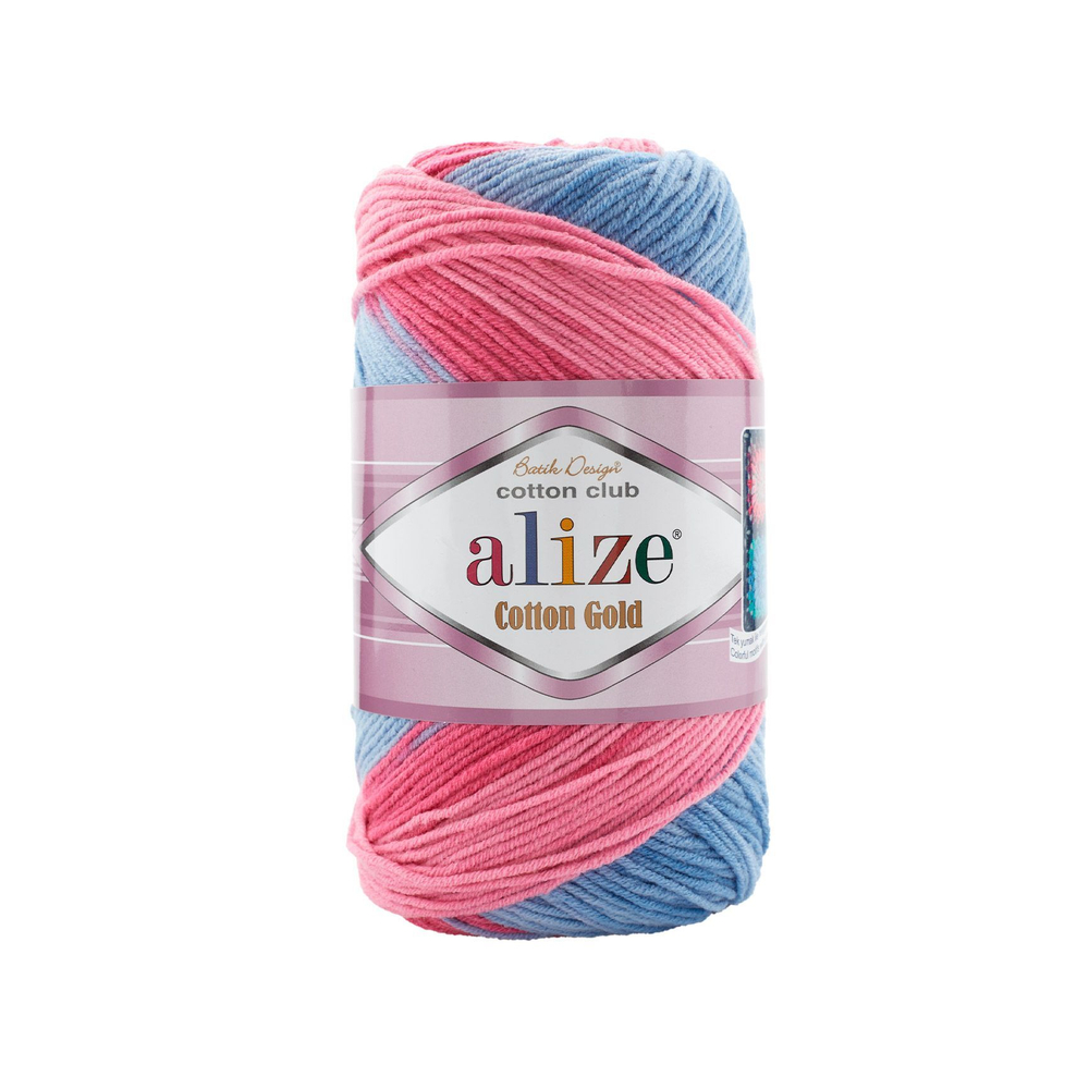 Коттон голд батик (Cotton gold batik) пряжа Alize 55%хлопок 45%акрил 5х100г/330м (7935 голубой-розовый-фуксия)