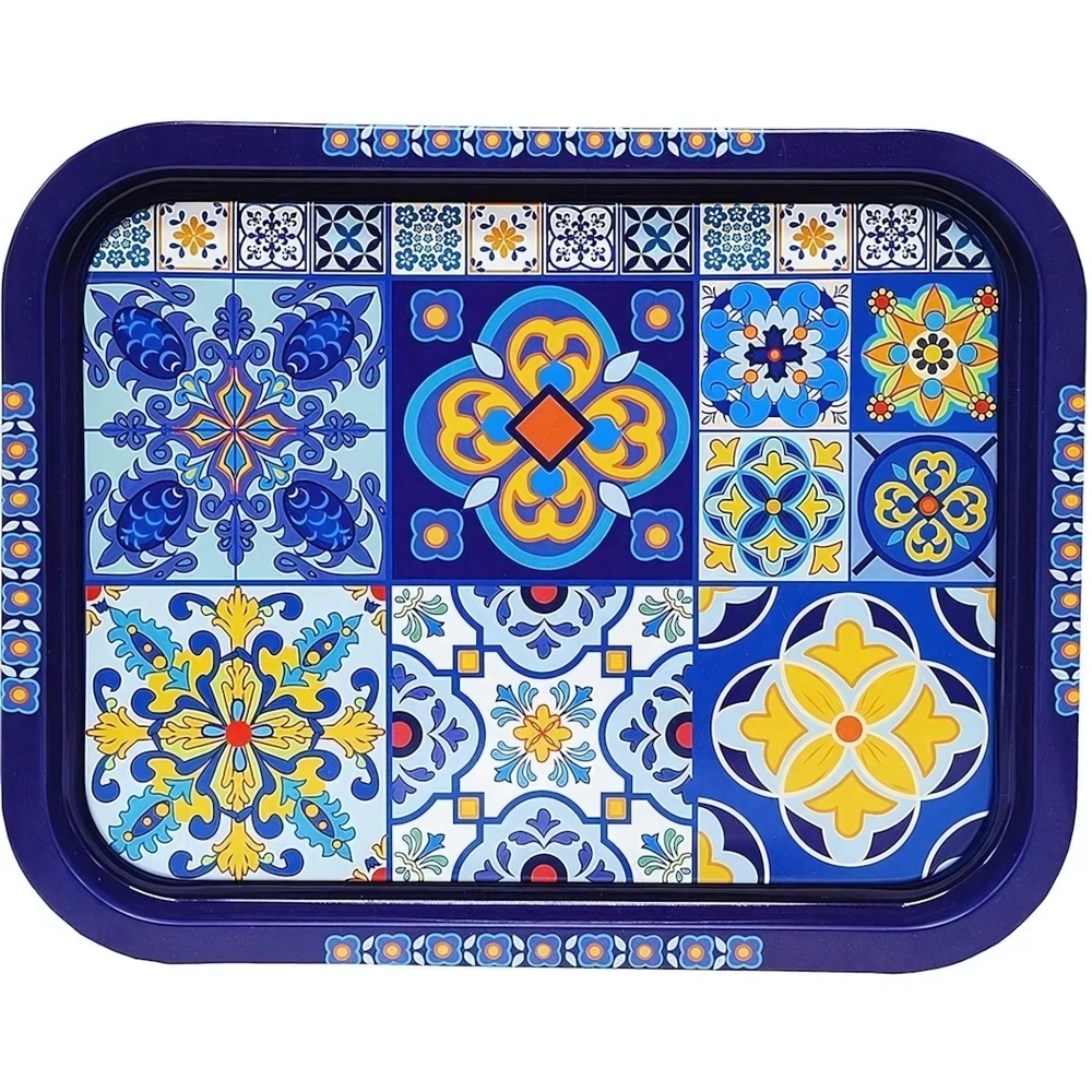 Поднос жестяной Времена года Прямоугольный синий П332*258-01958