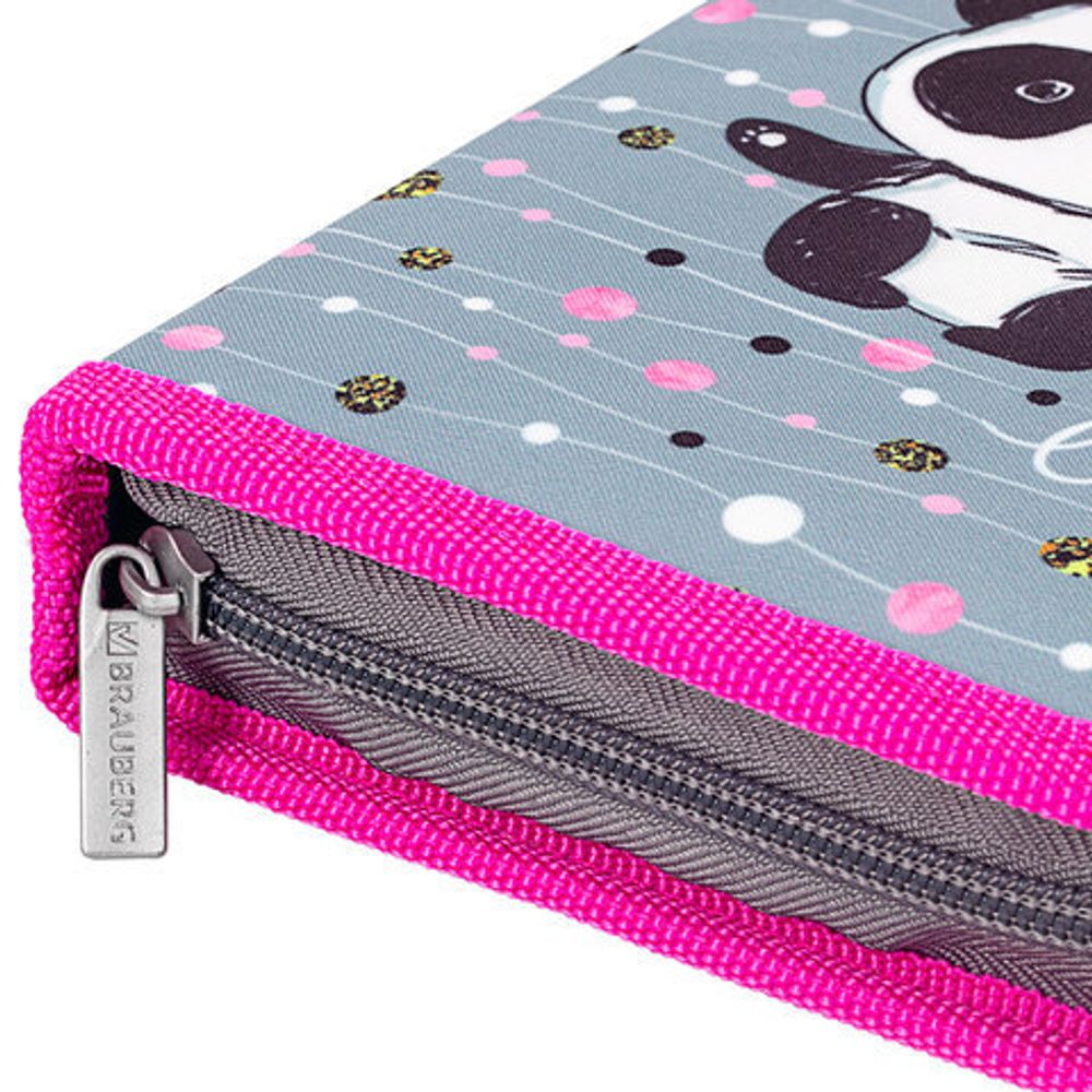 Пенал с наполнением BRAUBERG, 1 отделение, 1 откидная планка, 24 предмета, полиэстер, 21х14 см, "Funny panda", 270315