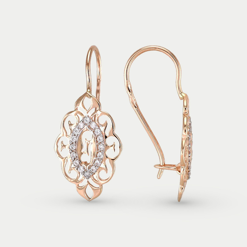 Серьги женские с фианитами из красного золота 585 пробы (арт. С-2369)