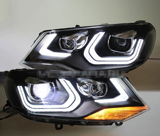 Передние фары Фольксваген Туарег 2011-2015 V2 type [Комплект Л+П; яркие ходовые огни; электрокорректор; биксеноновая линза]
