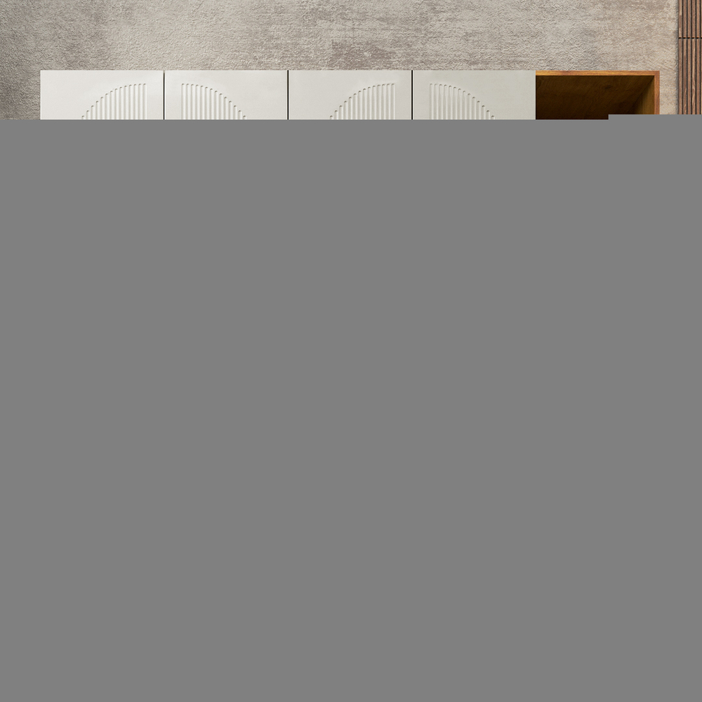 Шкаф Агератум МДФ четырехсекционный с стеллажом Лайн флай (0,27) А10029 матовая - Орех Экко 9459  230*60*220