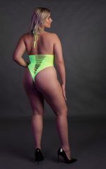 Зеленое неоновое боди +size с имитацией шнуровки (Размер: XL-4XL) (Цвет: зеленый)