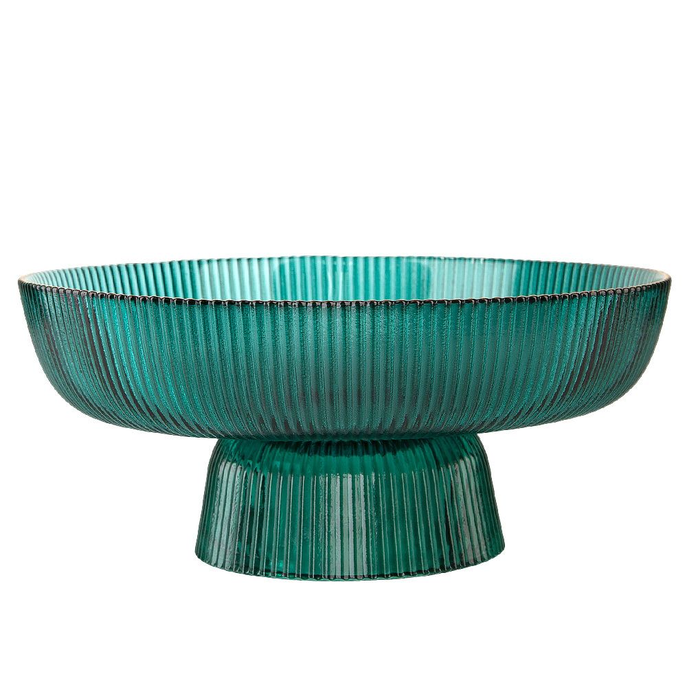 Блюдо на ножке "Frost stripe" (зеленое) d=25,7 см h=11,5см (стекло) (транспортная упаковка)