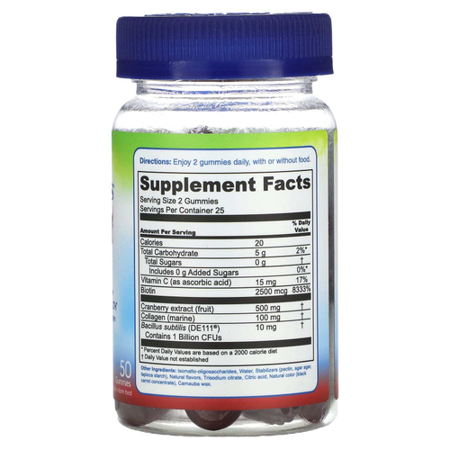 TruBiotics, Жевательные мармеладки с пробиотиком и коллагеном для женщин, клюква и малина, 50 жевательных таблеток