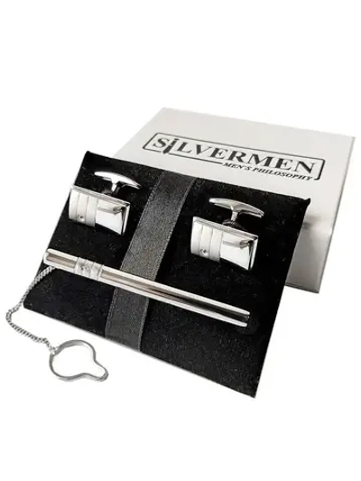 Ювелирный комплект в футляре: зажим для галстука, запонки