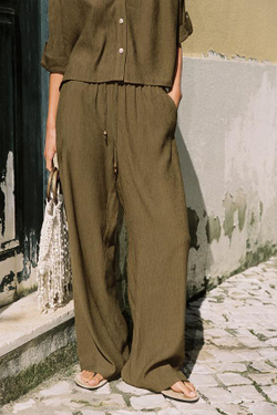 ZARA БРЮКИ ПРЯМОГО КРОЯ ИЗ СТРУЯЩЕЙСЯ ТКАНИ, ОЛИВКОВЫЙ