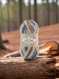 Белла батик (Bella вatik) пряжа Alize 100%хлопок 5х100г/360м (5742 экрю-беж-кофе-серый)