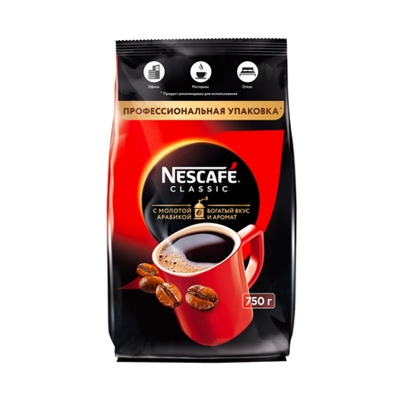 Кофе растворимый с добавлением молотой арабики Nescafe Classic, 750 г, пакет