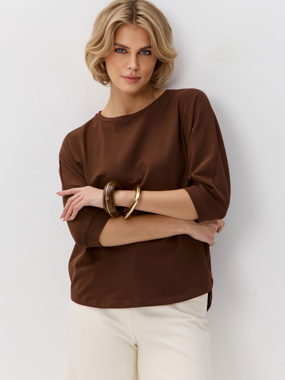 Свободная футболка летучая мышь с рукавом 3/4