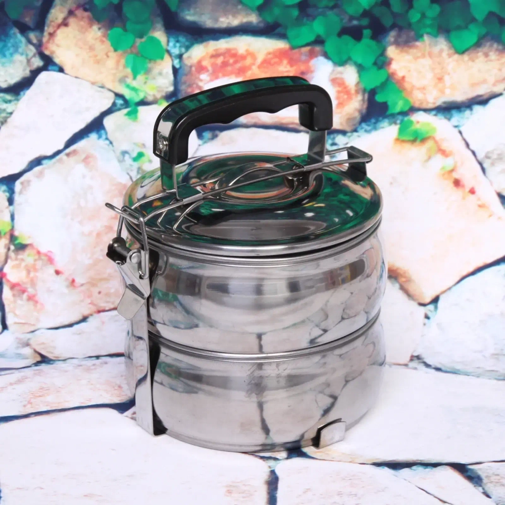 Контейнер для продуктов металлический 13,5*11см 2 уровня, круглый