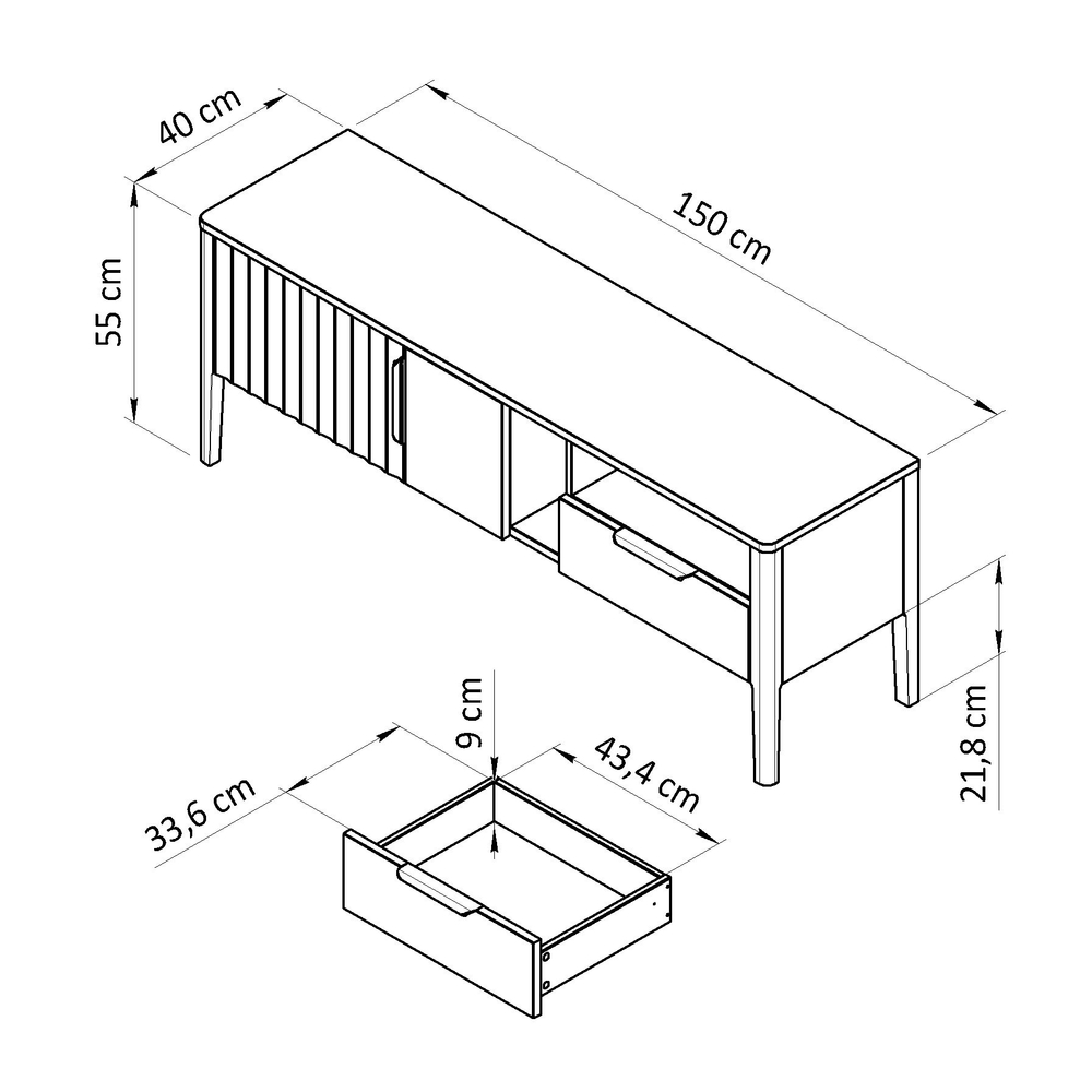 Тумба под телевизор, 150х40х55, Rosenburg, напольная, с ящиком, из массива дуба, MAKOSA