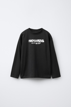 ZARA ФУТБОЛКА С ПРИНТОМ ТЕКСТА, ТЕМНЫЙ АНТРАЦИТ