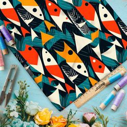 Ткань премиум шелк искусственный Армани абстрактные рыбы