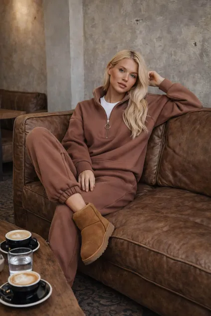 Утепленная олимпийка на молнии цвета молочный шоколад