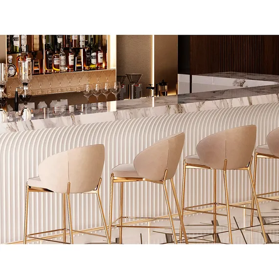 Полубарный стул Coral серо-бежевый велюр с золотыми ножками