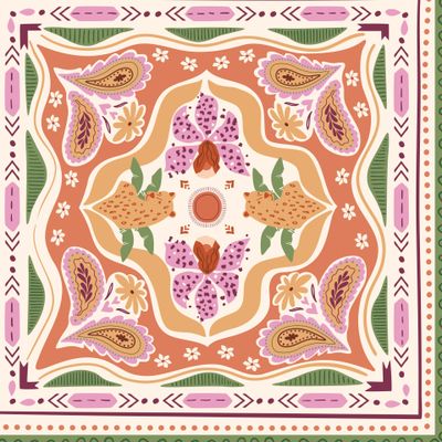 Геометрический тропический квадрат с леопардом и цветами