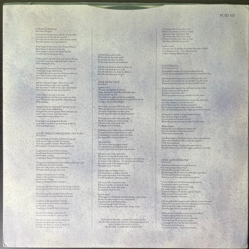 Paul McCartney ‎– Press To Play (Англия 1986г.)