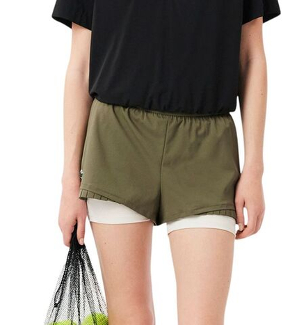 Женские теннисные шорты Lacoste Ultra Dry Lined - khaki green/white