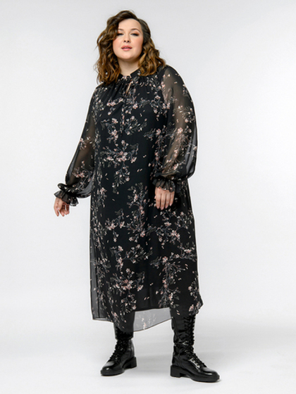 Платье А-силуэта, чёрный шифон