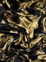 Бархат вискоза с шелком золотой с черным растительным принтом